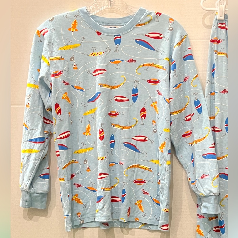 Sz 12 unique FISHING LURE PJ SET Sara’s Prints. Flame resistant. Never in dryer.